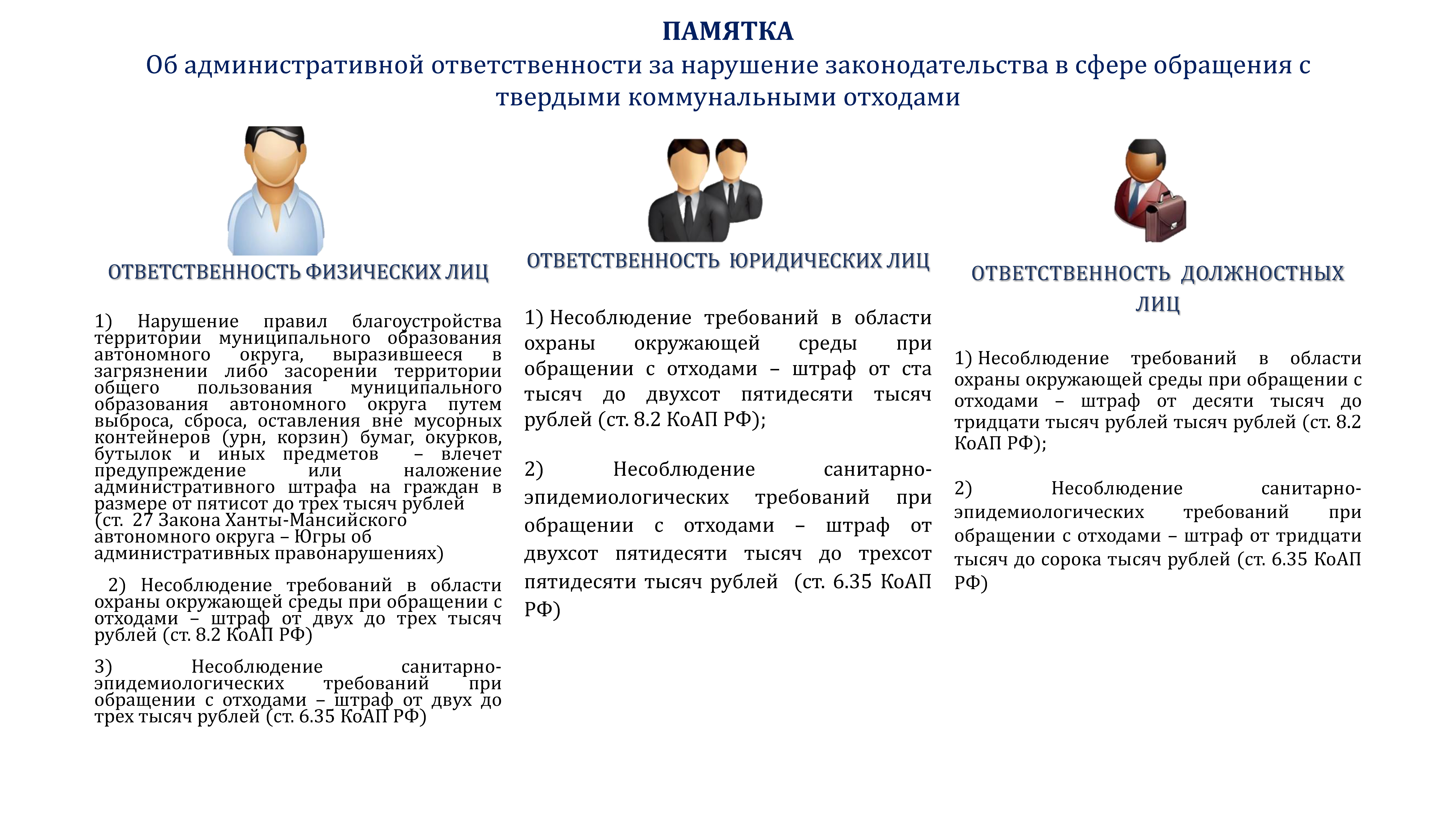 ПАМЯТКА Об административной ответственности за нарушение законодательства в  сфере обращения с твердыми коммунальными отходами